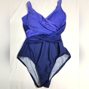 Lands' End V-Neck Wrap Slendersuit Tummy Control Swimsuit Size 10